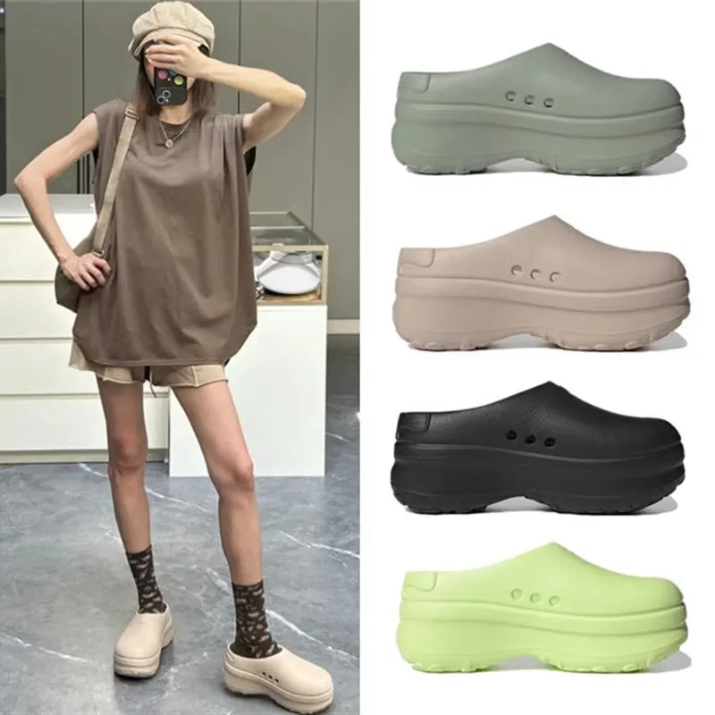 2024 new thick-soled toe flip-flop anti-slip heightened flatwood sports hole shoes