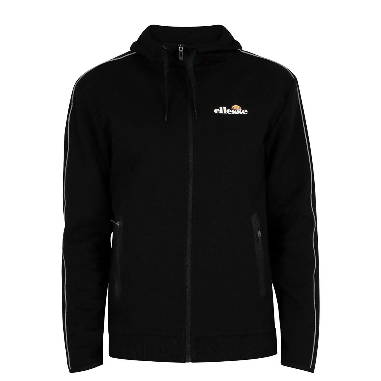 Ellesse Mens Hoodie Full Zip Tracksuit Top Ornari Black Hoody Hood Black Cotton