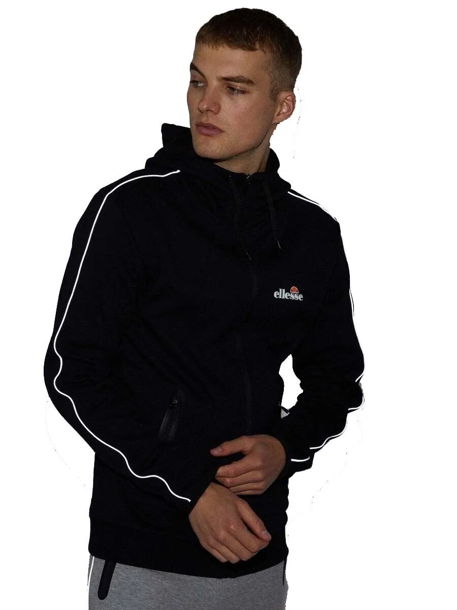 Ellesse Mens Hoodie Full Zip Tracksuit Top Ornari Black Hoody Hood Black Cotton