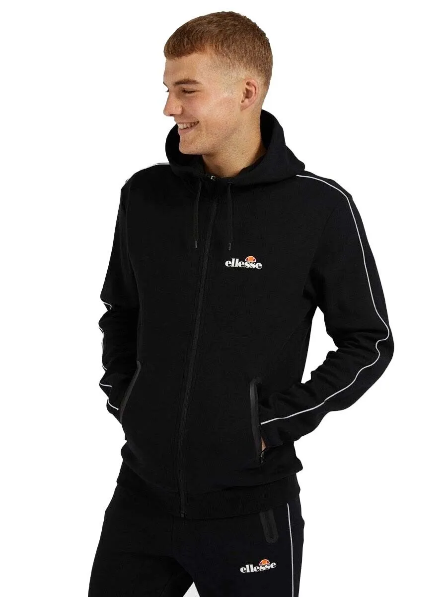 Ellesse Mens Hoodie Full Zip Tracksuit Top Ornari Black Hoody Hood Black Cotton