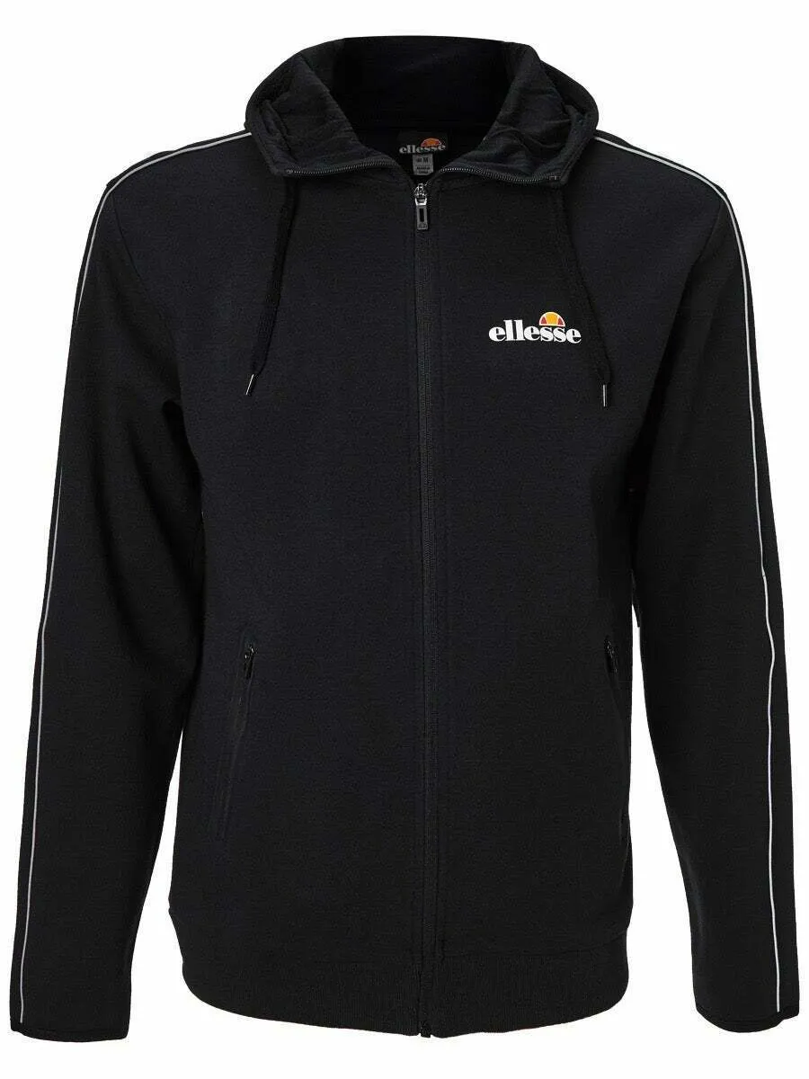 Ellesse Mens Hoodie Full Zip Tracksuit Top Ornari Black Hoody Hood Black Cotton