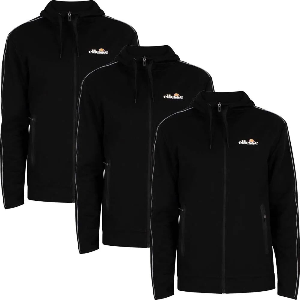 Ellesse Mens Hoodie Full Zip Tracksuit Top Ornari Black Hoody Hood Black Cotton
