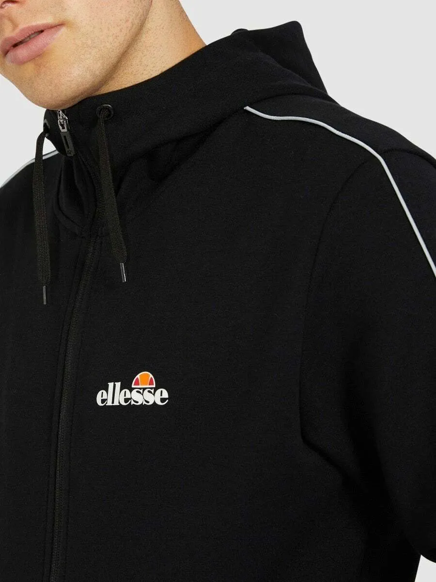 Ellesse Mens Hoodie Full Zip Tracksuit Top Ornari Black Hoody Hood Black Cotton