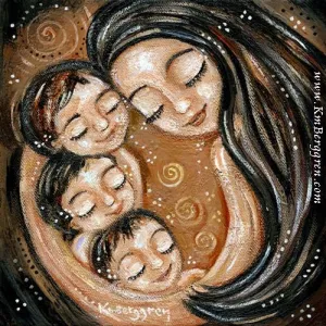 Heart Of Gratitude - Black Hair Mom of 3 Art Print