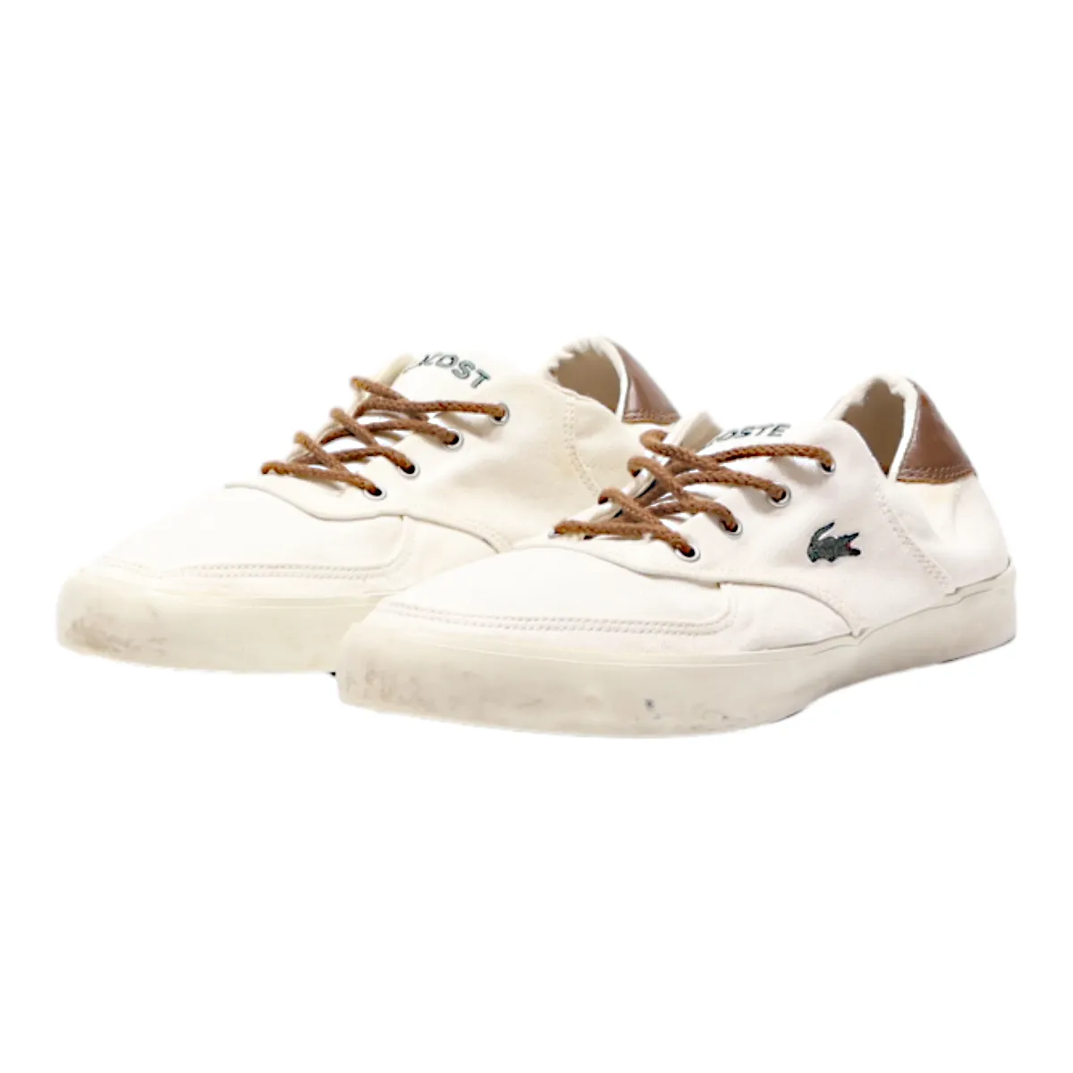 LACOSTE Low Top Trainers White Canvas Mens UK 7.5