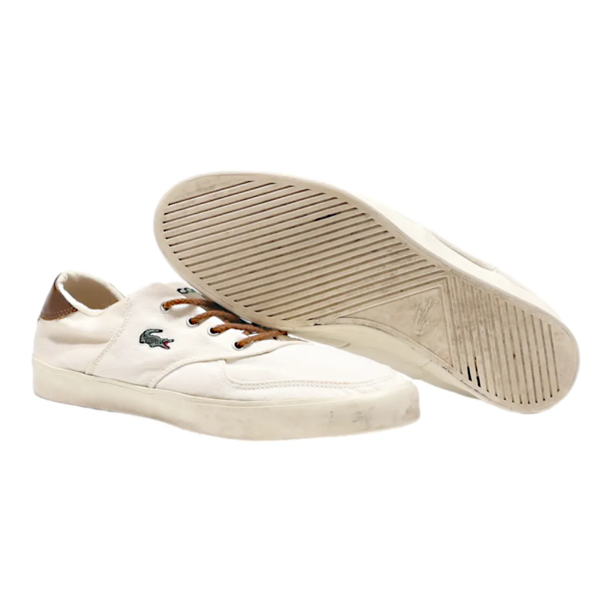 LACOSTE Low Top Trainers White Canvas Mens UK 7.5