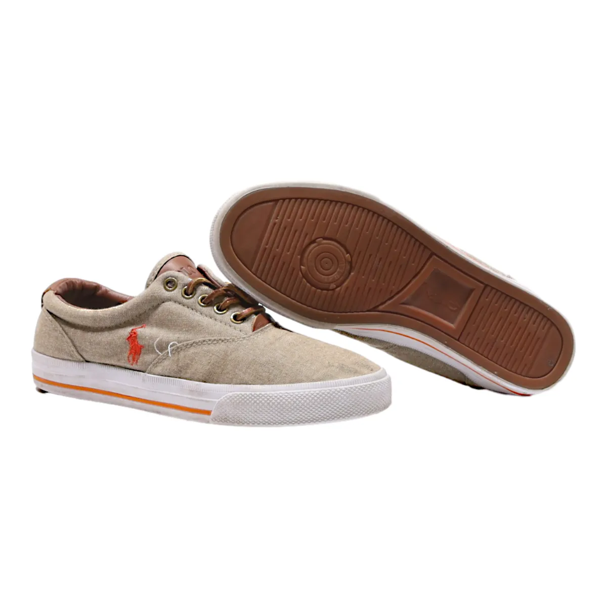POLO RALPH LAUREN Low Top Trainers Brown Canvas Mens UK 7