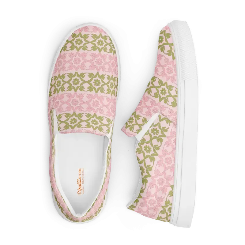 Vibrant Pink Geometric Floral Canvas Shoes