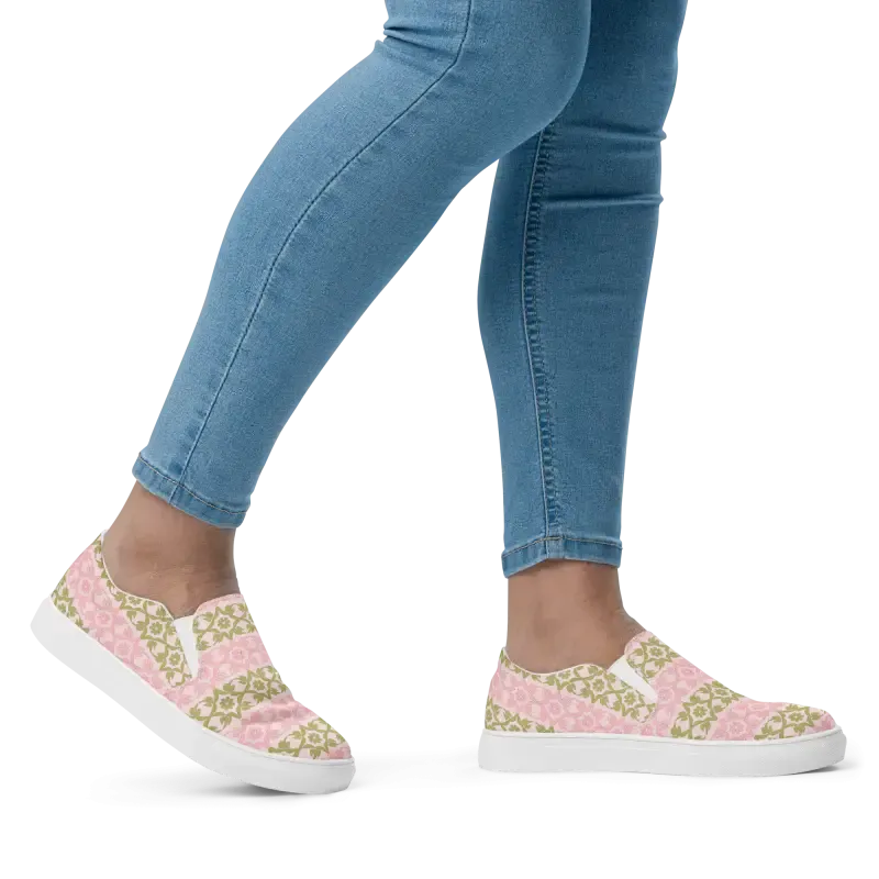 Vibrant Pink Geometric Floral Canvas Shoes