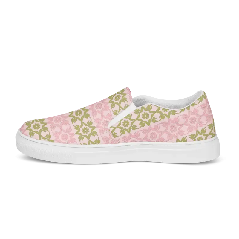 Vibrant Pink Geometric Floral Canvas Shoes