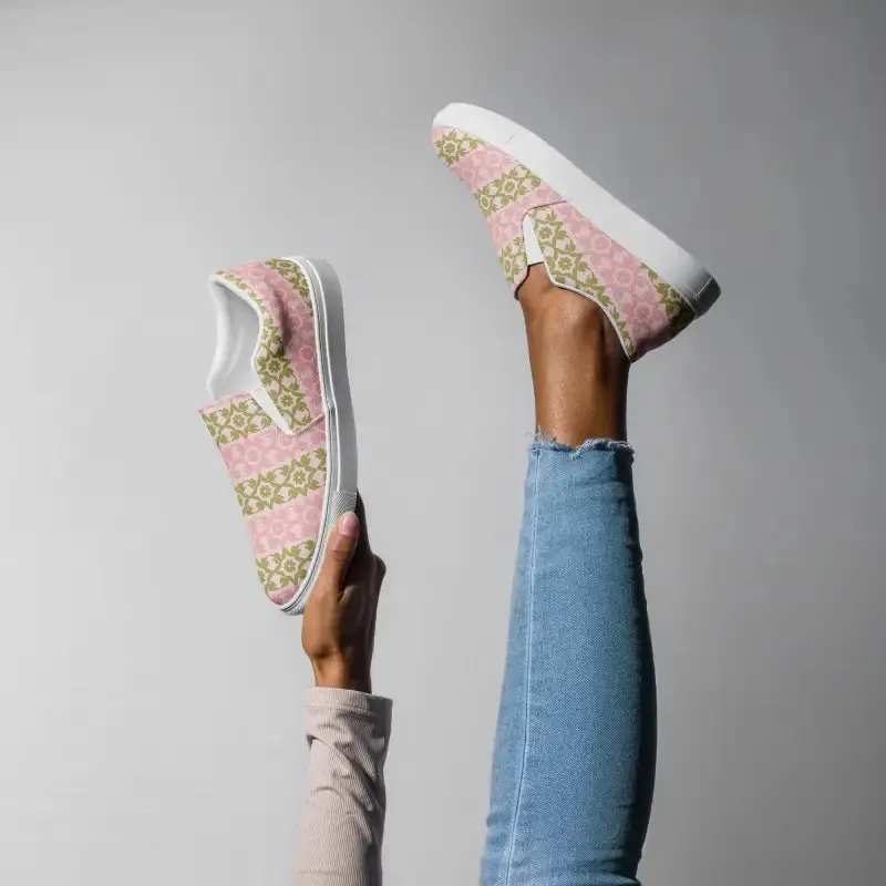 Vibrant Pink Geometric Floral Canvas Shoes