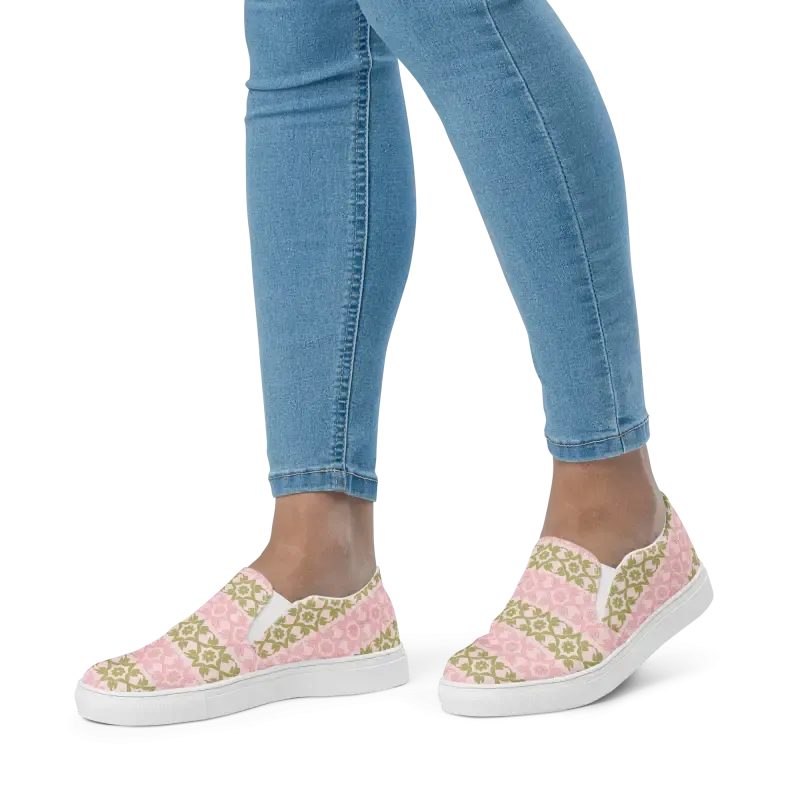 Vibrant Pink Geometric Floral Canvas Shoes