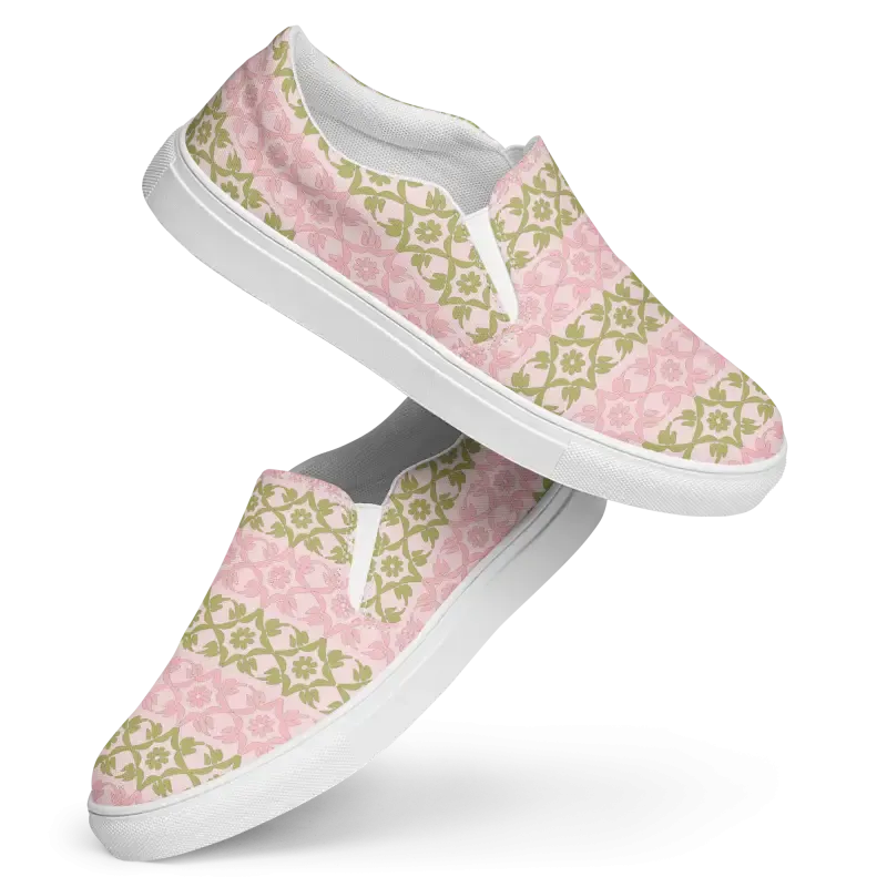 Vibrant Pink Geometric Floral Canvas Shoes