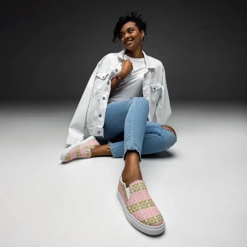 Vibrant Pink Geometric Floral Canvas Shoes