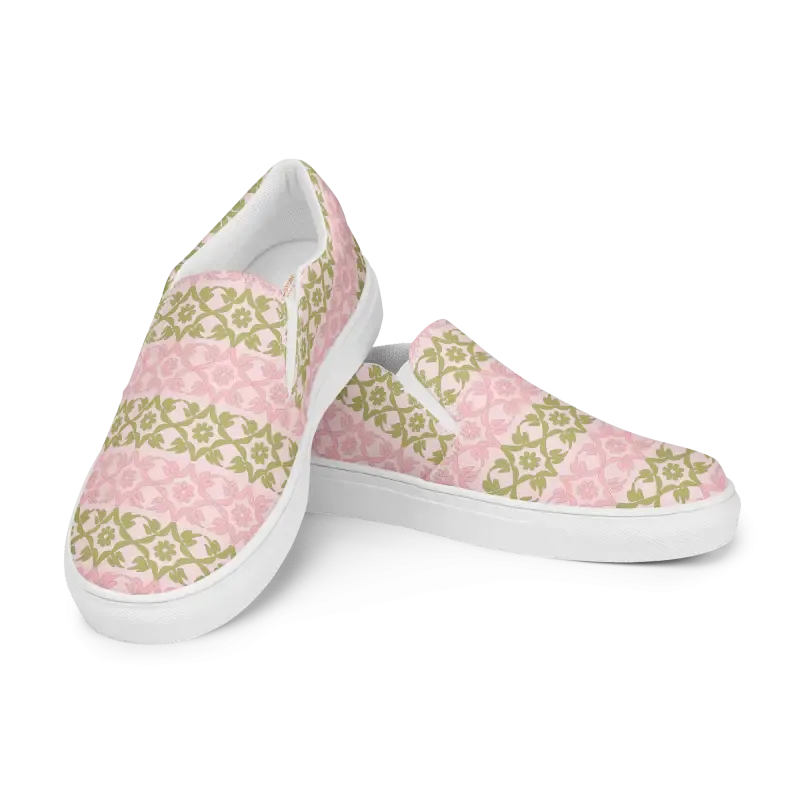 Vibrant Pink Geometric Floral Canvas Shoes