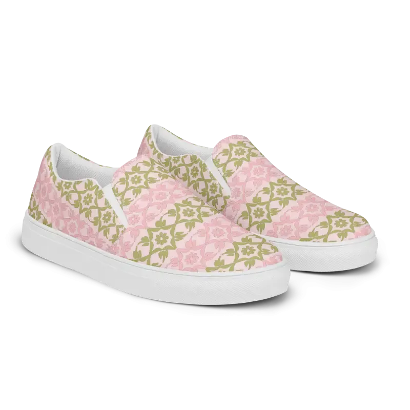 Vibrant Pink Geometric Floral Canvas Shoes