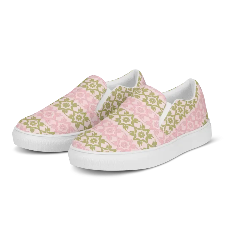 Vibrant Pink Geometric Floral Canvas Shoes