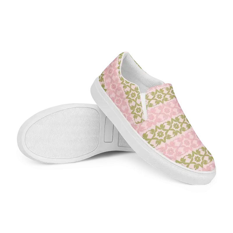 Vibrant Pink Geometric Floral Canvas Shoes